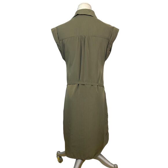 Express Green Sleeveless Button Front Zip Pockets Collared Shirt Dress Size XS - Picture 4 of 8